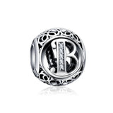925 Silver Bead Letter Charm for Bracelets Pendant DIY Jewelry Making