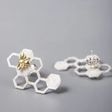 925 Silver Stud Earrings Honeycomb Creativity Fine Jewelry Party Gift