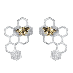 925 Silver Stud Earrings Honeycomb Creativity Fine Jewelry Party Gift
