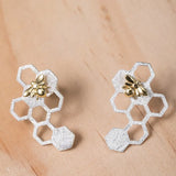 925 Silver Stud Earrings Honeycomb Creativity Fine Jewelry Party Gift