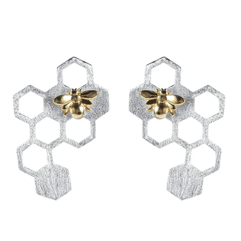 925 Silver Stud Earrings Honeycomb Creativity Fine Jewelry Party Gift
