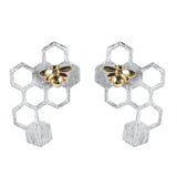 925 Silver Stud Earrings Honeycomb Creativity Fine Jewelry Party Gift