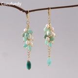 Natural Freshwater Pearl Earrings for Women Amazonite Drop Earings