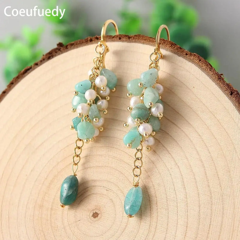 Natural Freshwater Pearl Earrings for Women Amazonite Drop Earings