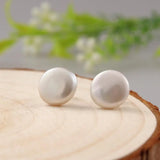Coeufuedy Silver 925 Pearl Earrings 11-13mm Button Big Pearl Fine Jewelry