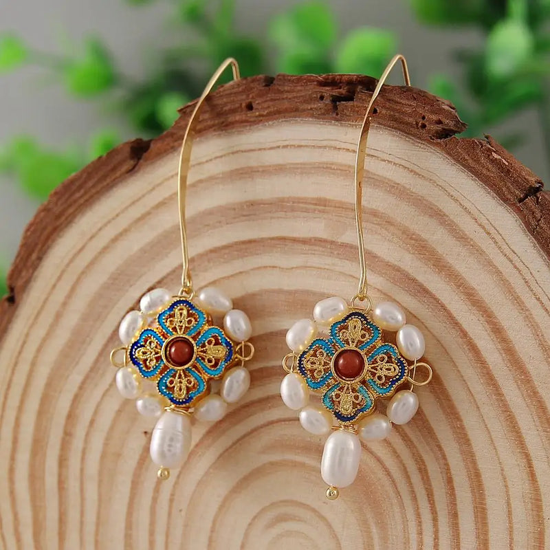 Vintage Freshwater Pearl Earrings Ethnic Drop Earings Jewelry