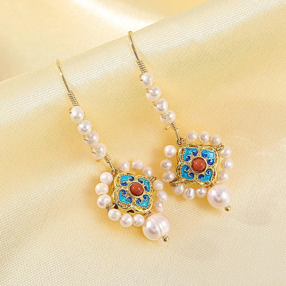 Vintage Freshwater Pearl Earrings Ethnic Drop Earings Jewelry