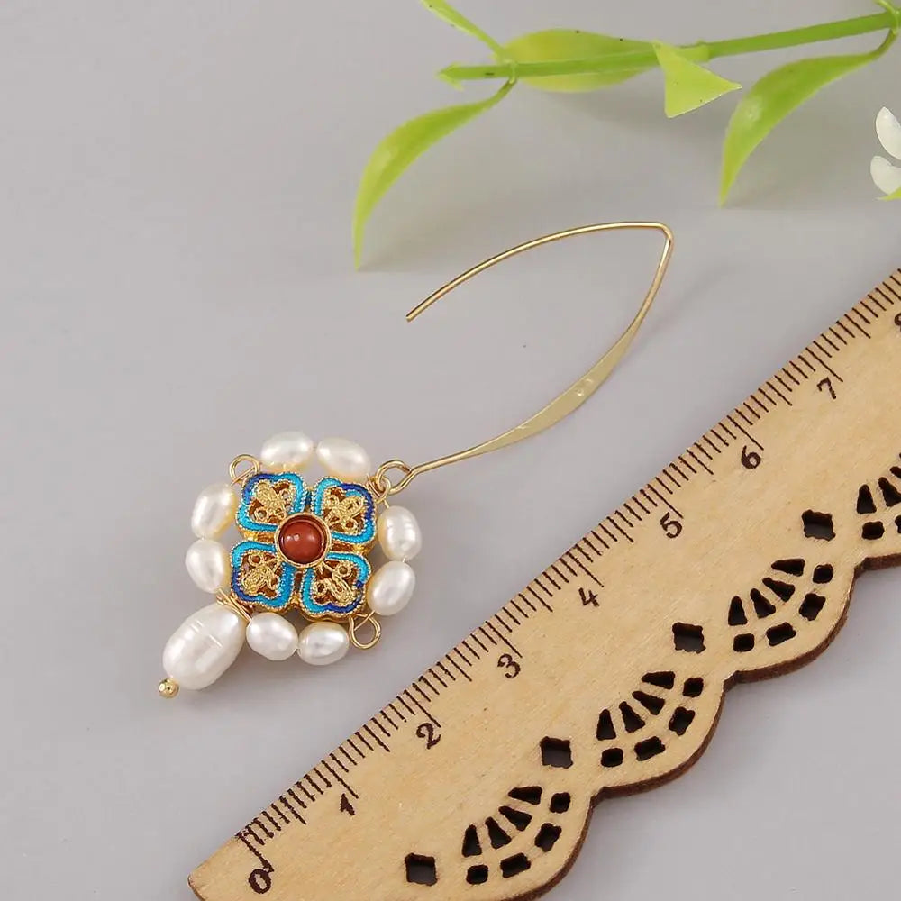Vintage Freshwater Pearl Earrings Ethnic Drop Earings Jewelry