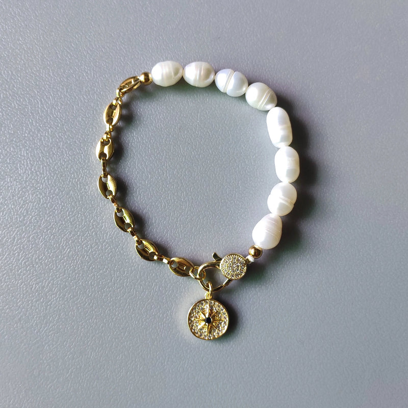 Freshwater Pearl Zircon Pendant Bracelet