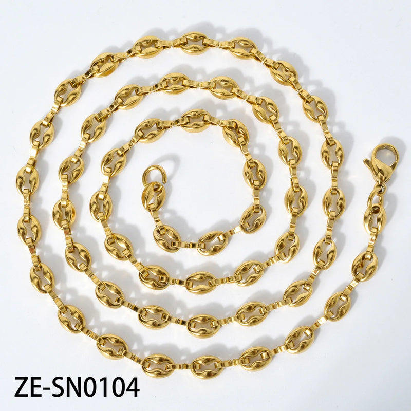 Coffee Bean Chains Necklaces 316L Stainless Steel Waterproof Choker
