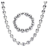 Coffee Bean Chains Necklace Stainless Steel Bracelet Set Hiphop Jewelry