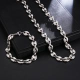 Coffee Bean Chains Necklace Stainless Steel Bracelet Set Hiphop Jewelry