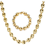 Coffee Bean Chains Necklace Stainless Steel Bracelet Set Hiphop Jewelry