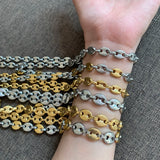 Coffee Bean Necklace Bracelet Stainless Steel Link Chains 8-11MM