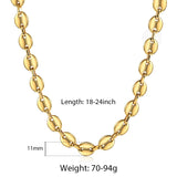 Coffee Beans Link Chain Necklace Silver Stainless Steel Men Women