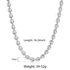 Coffee Beans Link Chain Necklace Silver Stainless Steel Men Women