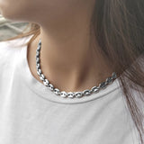 Coffee Beans Link Chain Necklace Silver Stainless Steel Men Women