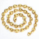 Coffee Beans Link Chain Necklace Silver Stainless Steel Men Women