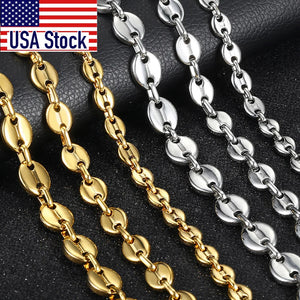 Coffee Beans Link Chain Necklace Silver Stainless Steel Men Women