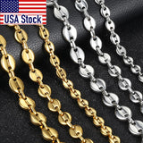 Coffee Beans Link Chain Necklace Silver Stainless Steel Men Women