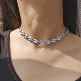 Coffee Beans Link Chain Necklace Silver Stainless Steel Men Women
