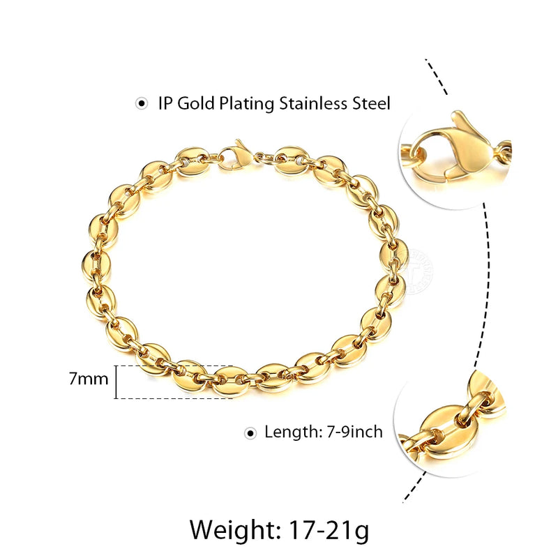 Coffee Beans Link Chain Bracelet Stainless Steel