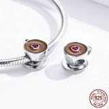 Coffee Charm Bead 925 Sterling Silver