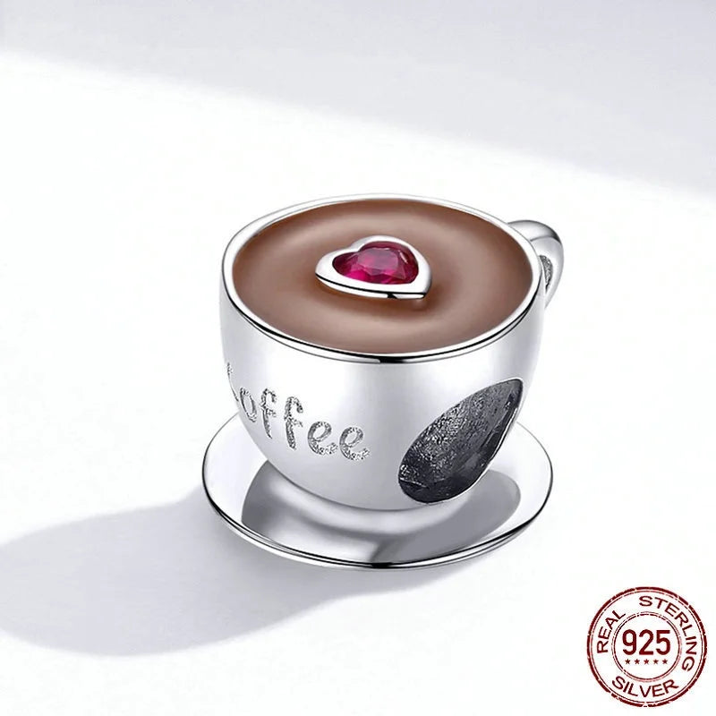Coffee Charm Bead 925 Sterling Silver