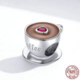 Coffee Charm Bead 925 Sterling Silver