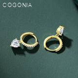 925 Silver Heart Hoop Earrings Zircon 14K Plated Pendant Ear Buckle Women