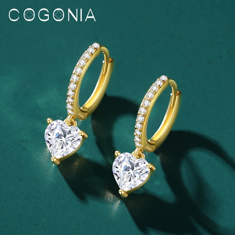 925 Silver Heart Hoop Earrings Zircon 14K Plated Pendant Ear Buckle Women