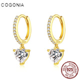 925 Silver Heart Hoop Earrings Zircon 14K Plated Pendant Ear Buckle Women