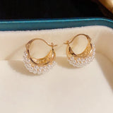 14K Plating Pearl Flower Basket Hoop Earrings For Women Wedding Jewelry