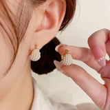 14K Plating Pearl Flower Basket Hoop Earrings For Women Wedding Jewelry