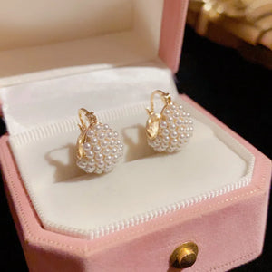 14K Plating Pearl Flower Basket Hoop Earrings For Women Wedding Jewelry
