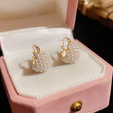 14K Plating Pearl Flower Basket Hoop Earrings For Women Wedding Jewelry