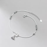 Sterling Silver Coin Anklet with Beads Decoration on Box Chain Bracelet