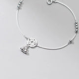 Sterling Silver Coin Anklet with Beads Decoration on Box Chain Bracelet