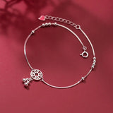 Sterling Silver Coin Anklet with Beads Decoration on Box Chain Bracelet