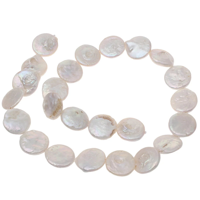 White Coin Cultured Freshwater Pearl Beads 15-16mm