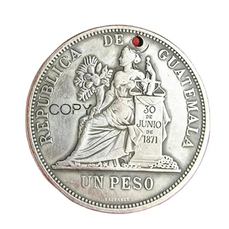 Guatemala 1894 1 PESO Coin Pendant Necklace Silver Plated Jewelry