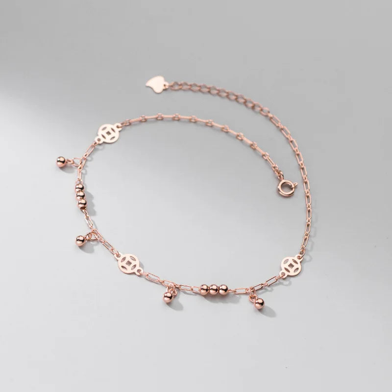 925 Sterling Silver Coin Beads Anklets Bracelets Leg Chain Jewelry Gift