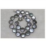 Gray Coin Shape Pearl Necklace 13-15mm 17INCH