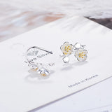 925 Silver Cherry Blossoms Flower Earrings Women Fine Jewelry