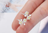925 Silver Cherry Blossoms Flower Earrings Women Fine Jewelry