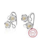 925 Silver Cherry Blossoms Flower Earrings Women Fine Jewelry