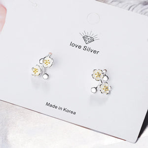 925 Silver Cherry Blossoms Flower Earrings Women Fine Jewelry