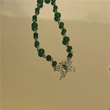 French Vintage Beaded Necklace with Zircon Butterfly Pendant
