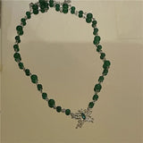 French Vintage Beaded Necklace with Zircon Butterfly Pendant