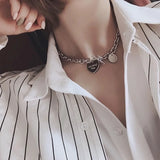 Heart Necklace Women Punk Stainless Steel Chain Hip Hop Letter Chokers Statement
